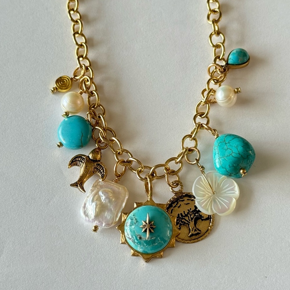 Studio Barse Blue Turquoise & Pearl Charm pendant necklace $198
